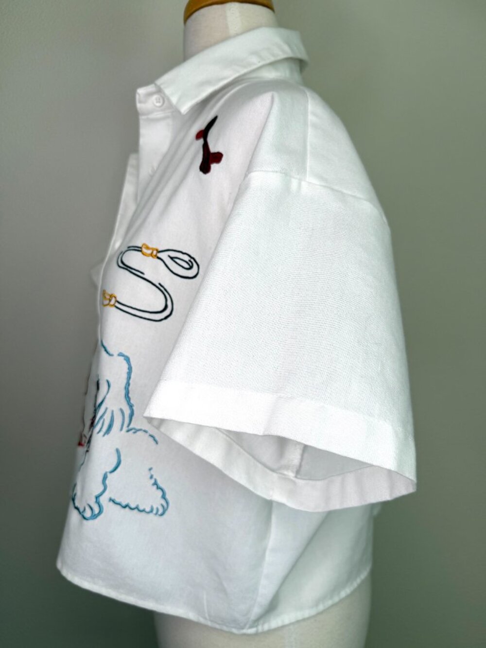 Cider Button Up Top Dog Embroidered Linen Blend Short Sleeve Blouse Sz M - Picture 3 of 7